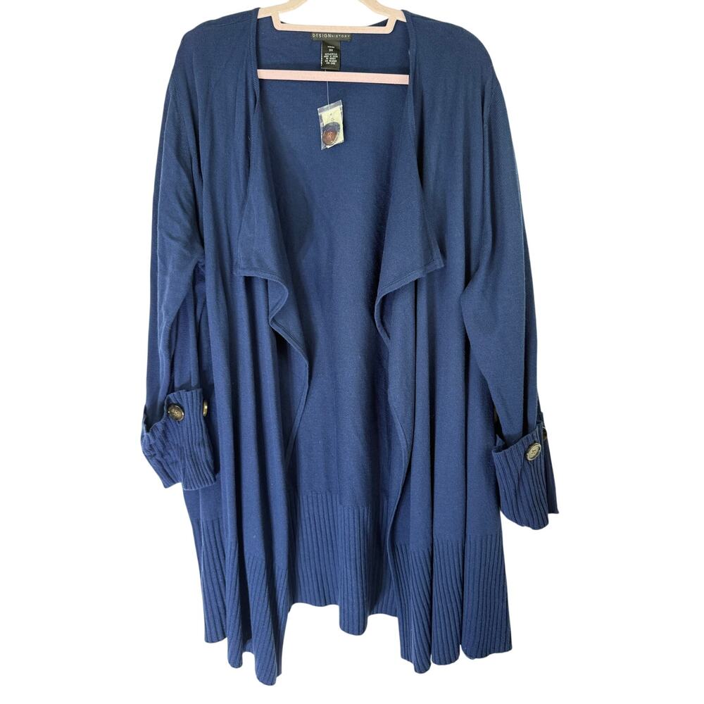 NWT Dressbarn Design‎ History Navy Blue Long Open Knit Sweater Cardigan Size 3X
